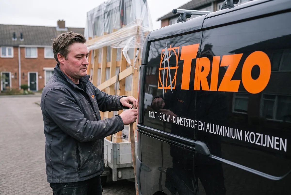 Sunny Schrijvers bij de bedrijfsbus van Trizo in Goirle